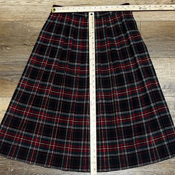 VTG SUSAN BRISTOL Merino Wool Plaid Midi Skirt Sz 10 Red Green Holiday Academia - Picture 6 of 8